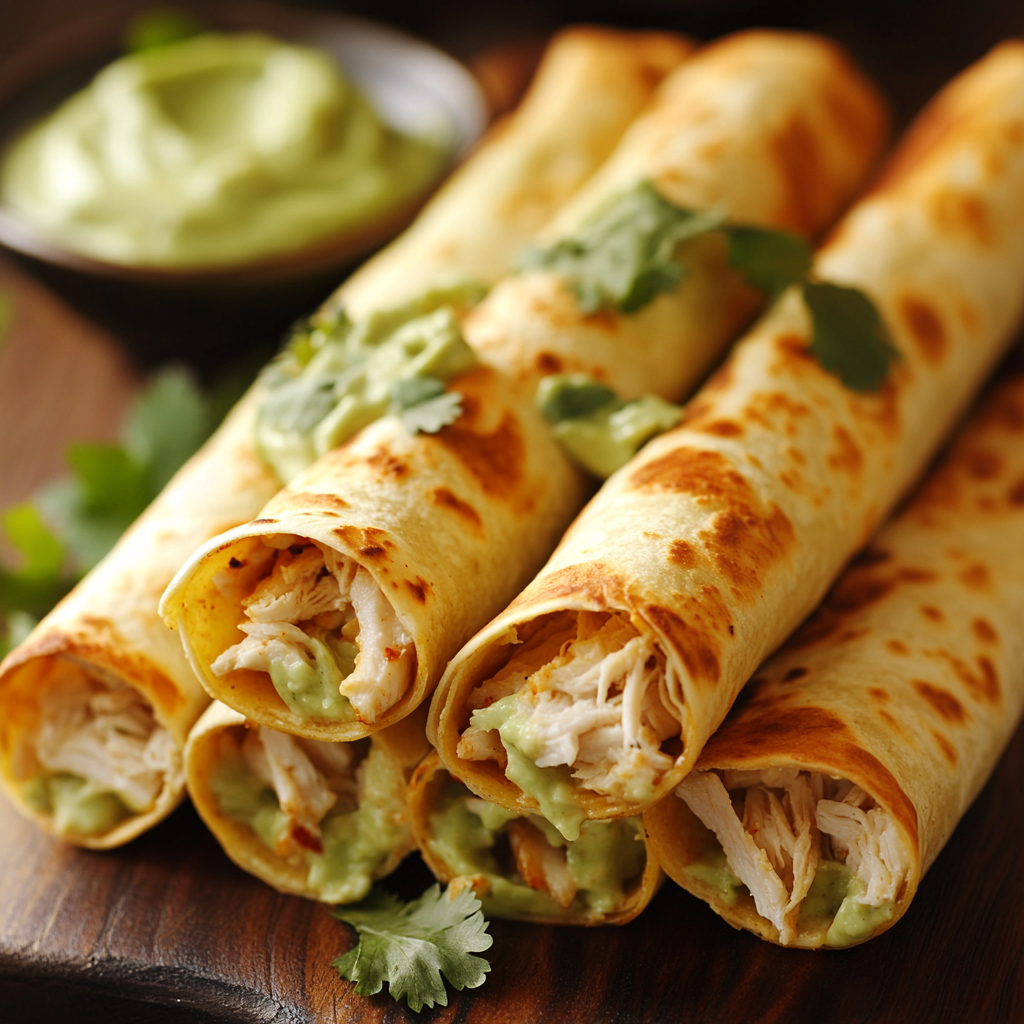 Chicken Flautas with Avocado Sauce
