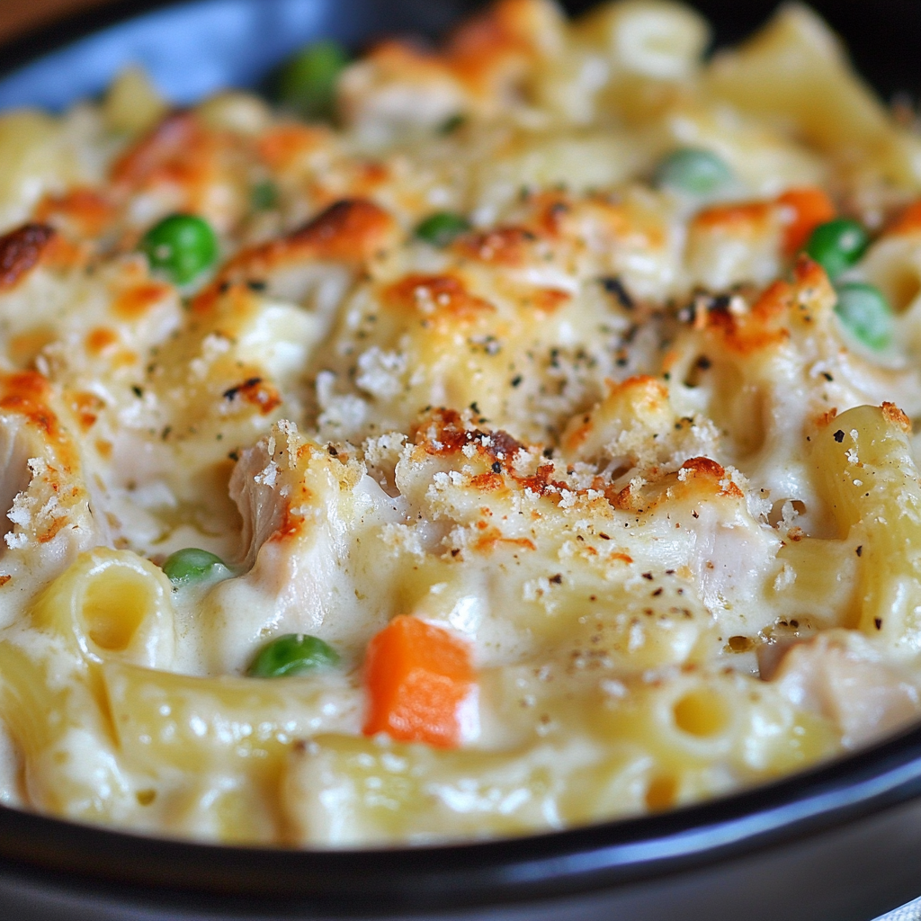 Creamy Turkey Casserole with Cheese and Pasta