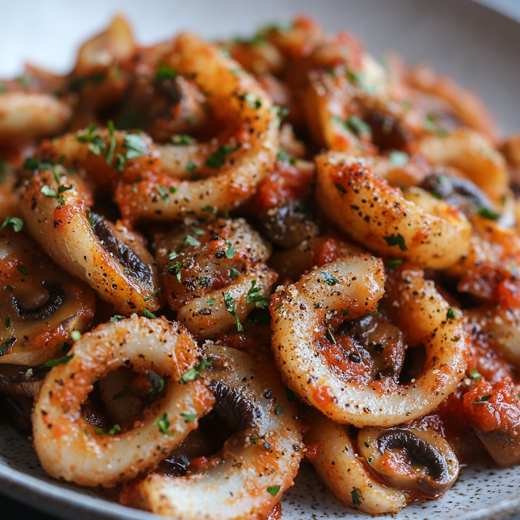 Mushroom Calamari with Spicy Marinara Sauce