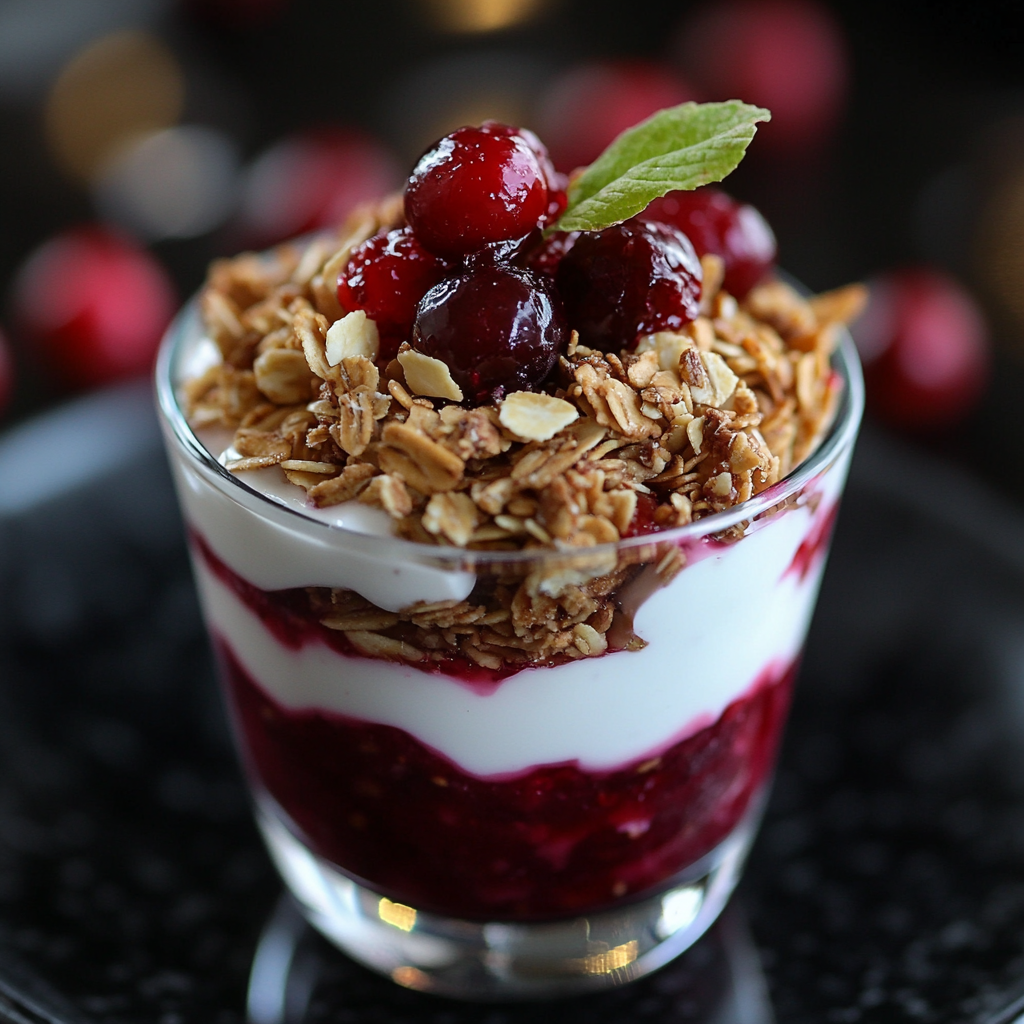 Cranberry Sauce Parfait with Yogurt and Granola