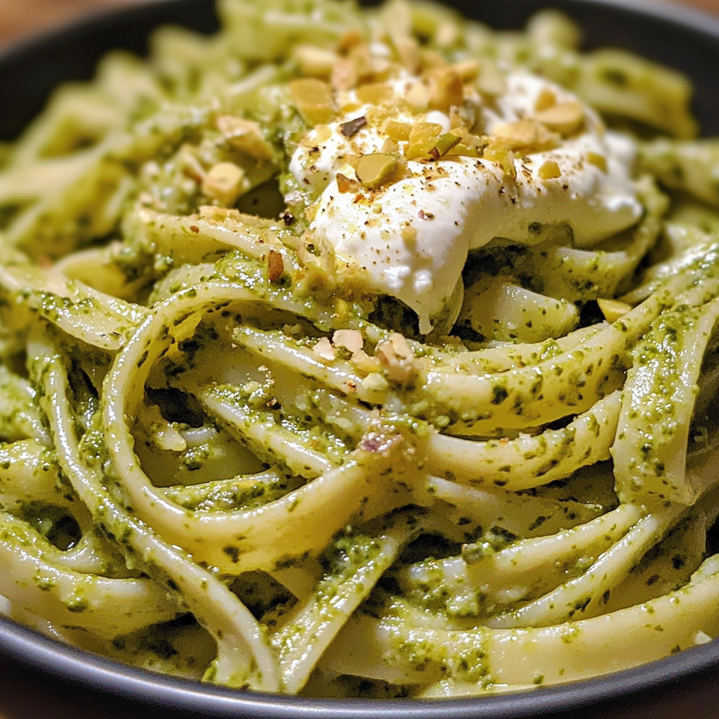 Creamy Pistachio Pesto Pasta with Burrata Cheese
