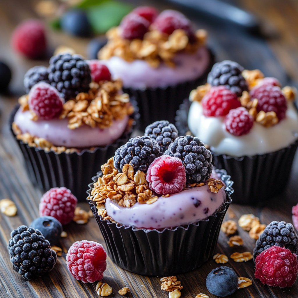 Frozen Yogurt Granola Cups with Fresh Berries