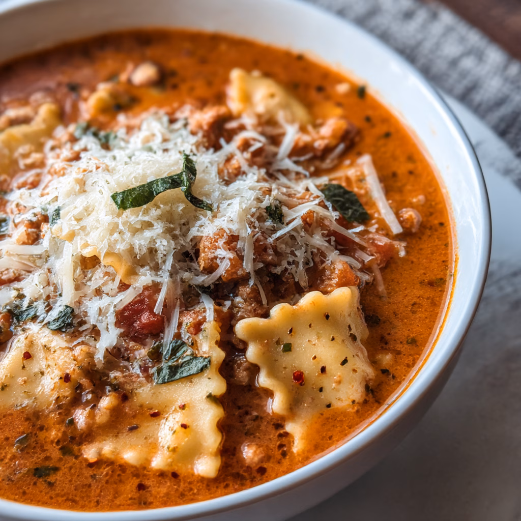 Lasagna Soup with Turkey Sausage and Three Cheeses