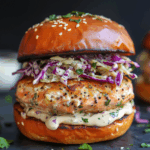 Salmon Burgers with Creamy Cabbage Slaw