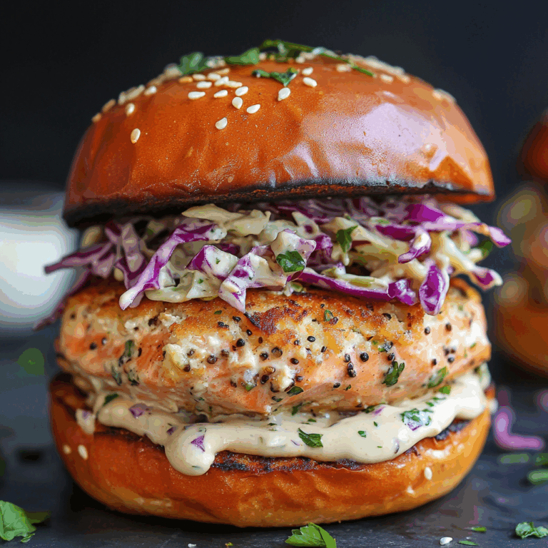 Salmon Burgers with Creamy Cabbage Slaw
